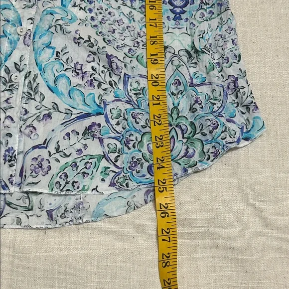 Cino Blouse Women's XL Floral Paisley Button-Down Shirt Teal/Blue Lightweight - Picture 13 of 16